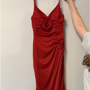 AZAZIE bridesmaid dress with one slit down one leg.